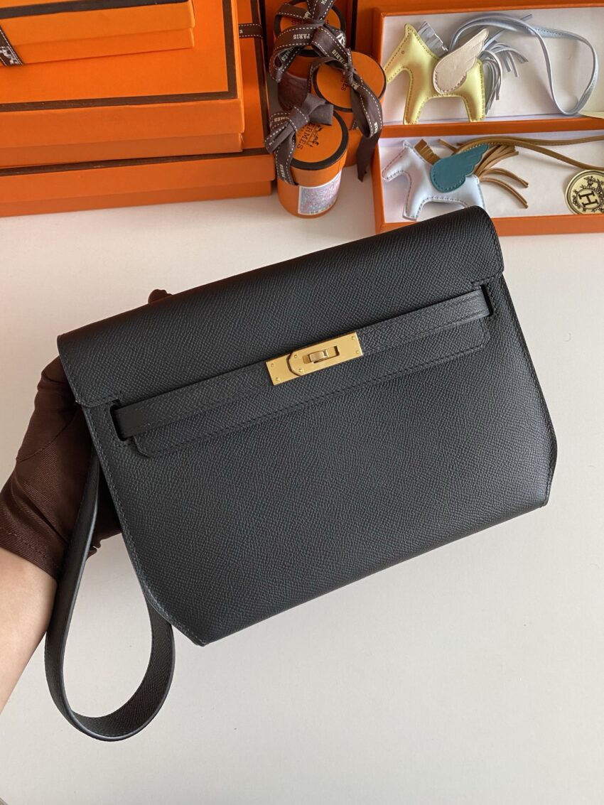 Hermès Kelly Dépêches 25 Leather - Noir - GHW