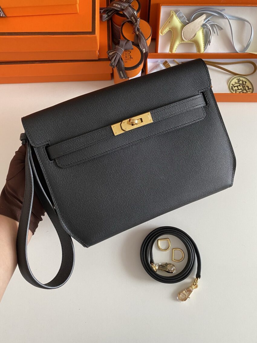 Hermès Kelly Dépêches 25 Leather - Noir - GHW - Afbeelding 8