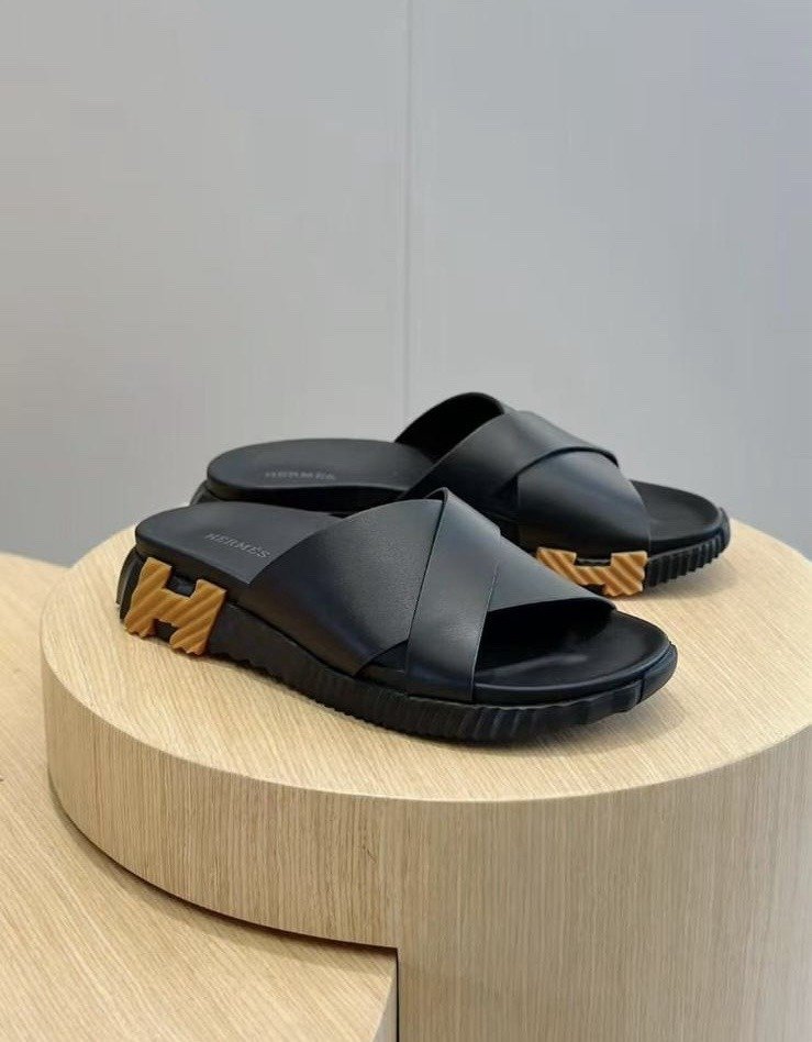 Hermes sandal black brown